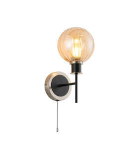 Plattsburgh Switched Wall Light 1 Light E14 IP44 15cm Round Segment Glass Shade Satin Nickel Amber Plated & Satin Black-1