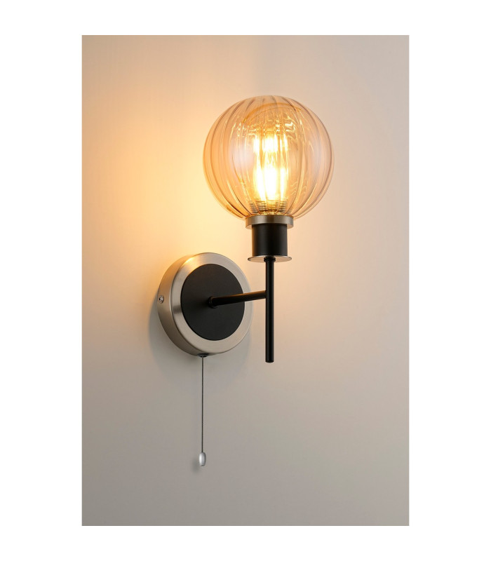 Plattsburgh Switched Wall Light 1 Light E14 IP44 15cm Round Segment Glass Shade Satin Nickel Amber Plated & Satin Black-3