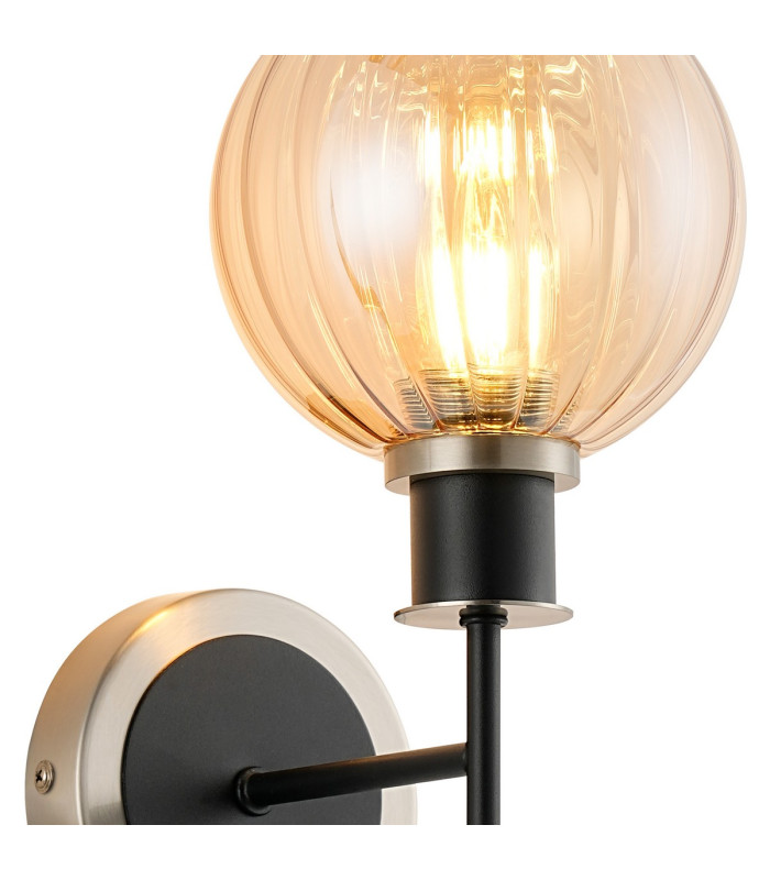 Plattsburgh Switched Wall Light 1 Light E14 IP44 15cm Round Segment Glass Shade Satin Nickel Amber Plated & Satin Black-6