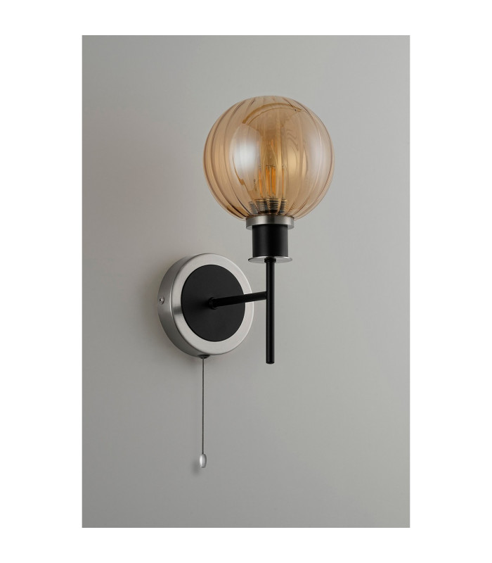 Plattsburgh Switched Wall Light 1 Light E14 IP44 15cm Round Segment Glass Shade Satin Nickel Amber Plated & Satin Black-7
