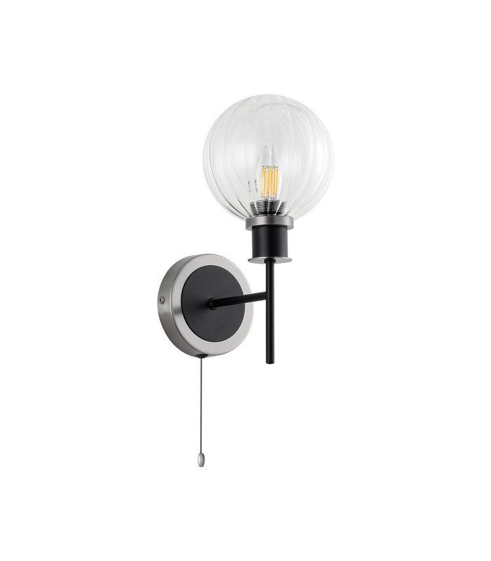 Plattsburgh Switched Wall Light 1 Light E14 IP44 15cm Round Segment Glass Shade Satin Nickel Clear & Satin Black-4