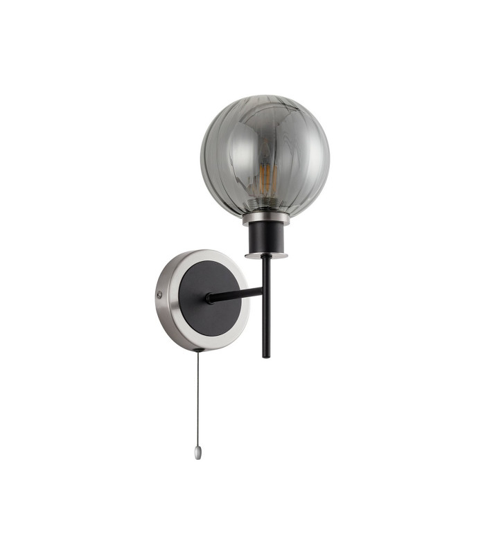 Plattsburgh Switched Wall Light 1 Light E14 IP44 15cm Round Segment Glass Shade Satin Nickel Smoke Plated & Satin Black-4