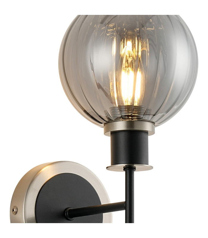 Plattsburgh Switched Wall Light 1 Light E14 IP44 15cm Round Segment Glass Shade Satin Nickel Smoke Plated & Satin Black-6