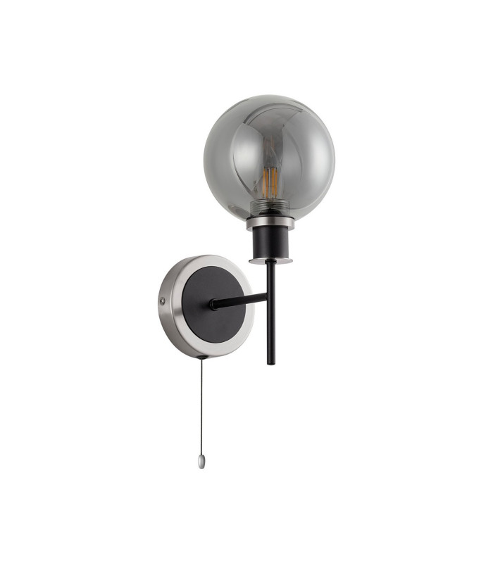 Plattsburgh Switched Wall Light 1 Light E14 IP44 15cm Round Glass Shade Satin Nickel Smoke Plated & Satin Black-4