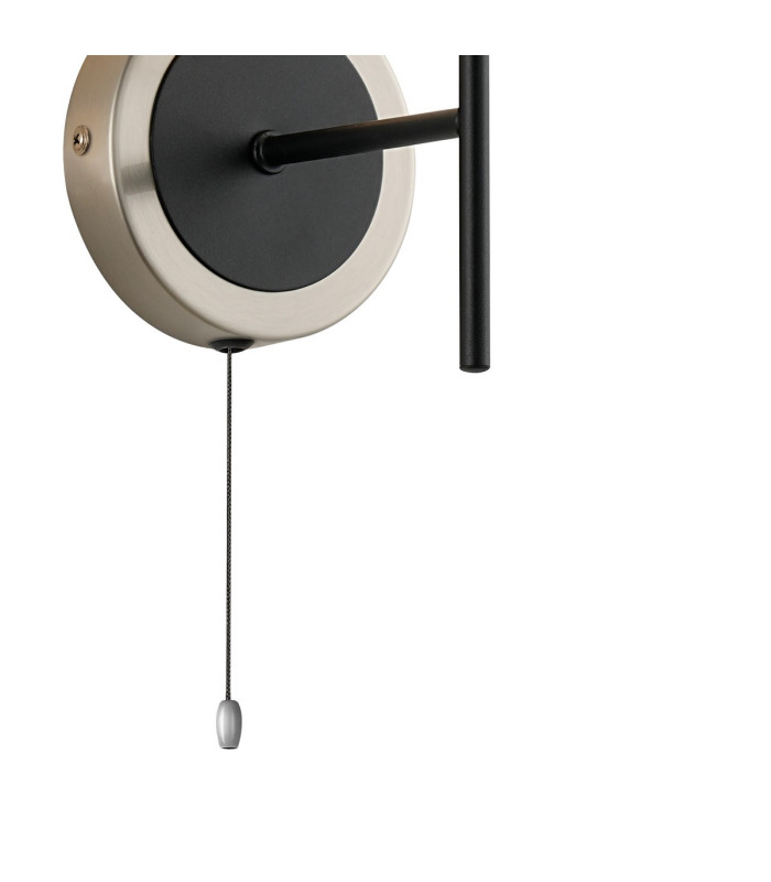Plattsburgh Switched Wall Light 1 Light E14 IP44 15cm Round Glass Shade Satin Nickel Smoke Plated & Satin Black-5