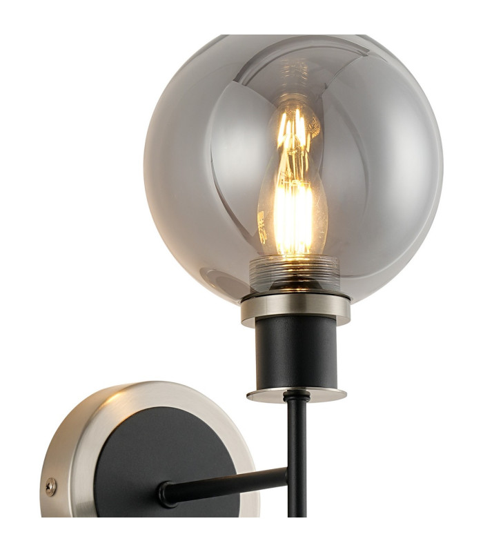Plattsburgh Switched Wall Light 1 Light E14 IP44 15cm Round Glass Shade Satin Nickel Smoke Plated & Satin Black-6