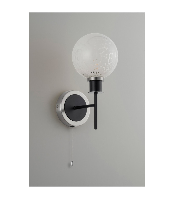 Plattsburgh Switched Wall Light 1 Light E14 IP44 15cm Round Speckled Glass Shade Satin Nickel White & Satin Black-7