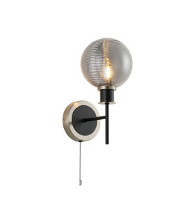 Plattsburgh Switched Wall Light E14 IP44 15cm Round Textured Smooth/Ribbed Shade Satin Nickel Smoke Plated/Satin Black-1