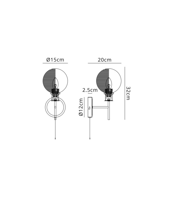 Plattsburgh Switched Wall Light E14 IP44 15cm Round Textured Smooth/Ribbed Shade Satin Nickel Smoke Plated/Satin Black-2