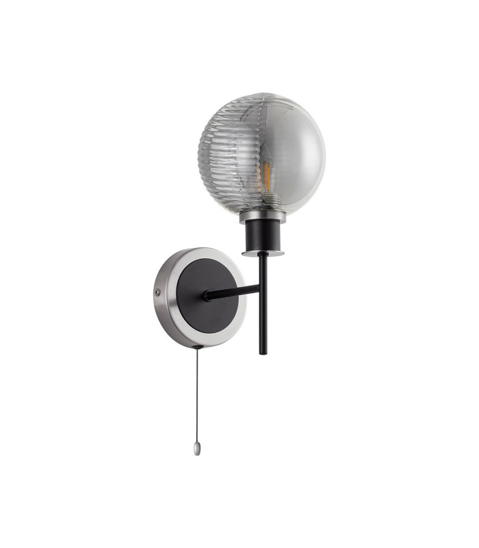 Plattsburgh Switched Wall Light E14 IP44 15cm Round Textured Smooth/Ribbed Shade Satin Nickel Smoke Plated/Satin Black-4