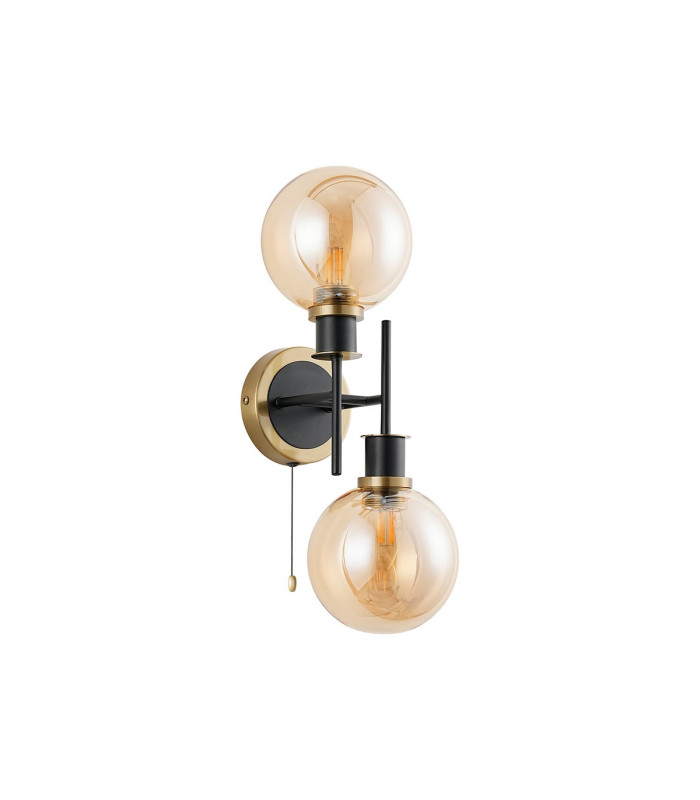 Plattsburgh Switched Wall Light 2 Light E14 IP44 15cm Round Glass Shade Brass Amber Plated & Satin Black-4