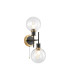 Plattsburgh Switched Wall Light 2 Light E14 IP44 15cm Round Glass Shade Brass Clear & Satin Black-1