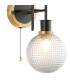 Plattsburgh Switched Wall Light Twin E14 IP44 15cm Round Textured Diamond Pattern Glass Shade Brass Clear & Satin Black-6