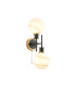 Plattsburgh Switched Wall Light Twin E14 IP44 15cm Round White & Grey Marble Effect Glass Shade Brass & Satin Black-1