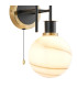 Plattsburgh Switched Wall Light Twin E14 IP44 15cm Round White & Grey Marble Effect Glass Shade Brass & Satin Black-6