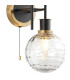 Plattsburgh Switched Wall Light 2 Light E14 IP44 15cm Round Textured Melting Glass Shade Brass Clear & Satin Black-6