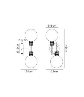Plattsburgh Switched Wall Light 2 Light E14 IP44 15cm Round Glass Shade Brass Opal & Satin Black-2