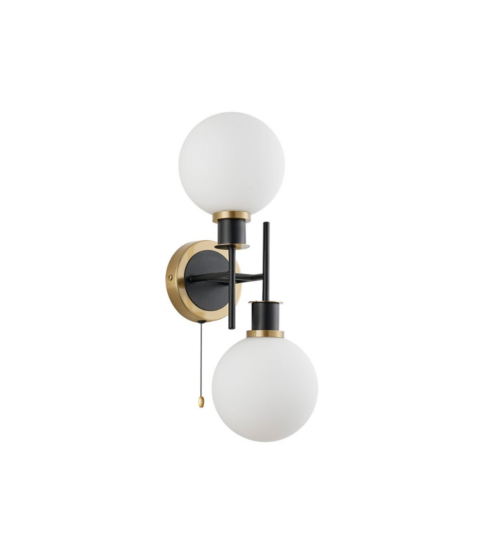 Plattsburgh Switched Wall Light 2 Light E14 IP44 15cm Round Glass Shade Brass Opal & Satin Black-4