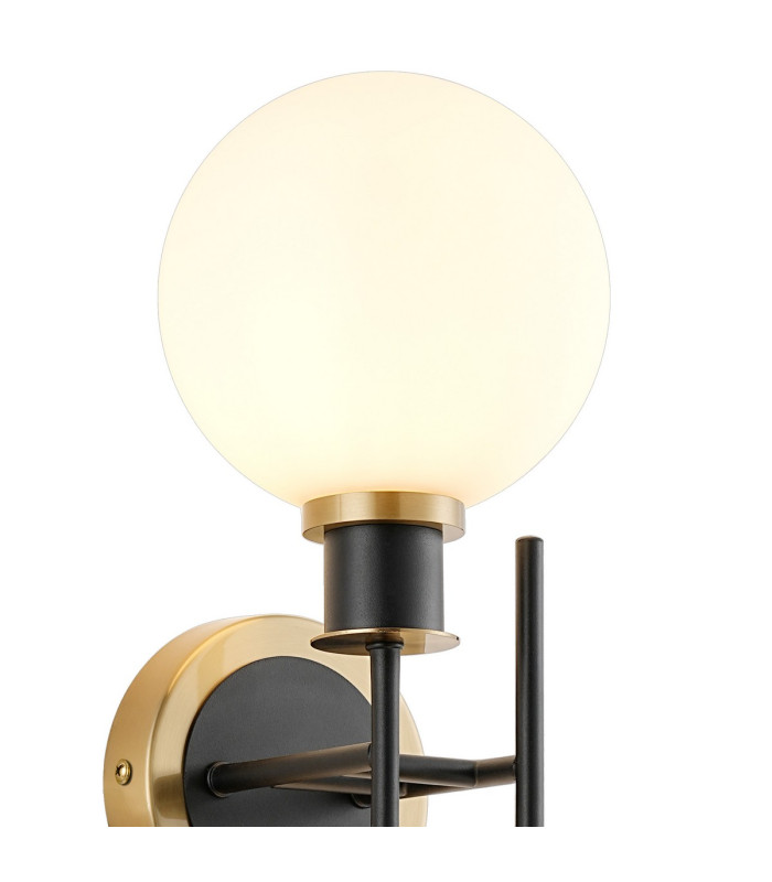 Plattsburgh Switched Wall Light 2 Light E14 IP44 15cm Round Glass Shade Brass Opal & Satin Black-5