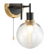 Plattsburgh Switched Wall Light 2 Light E14 IP44 15cm Round Ribbed Glass Shade Brass Clear & Satin Black-6