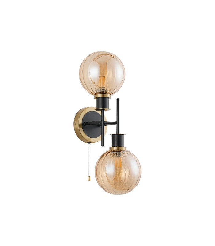 Plattsburgh Switched Wall Light 2 Light E14 IP44 15cm Round Segment Glass Shade Brass Amber Plated & Satin Black-4