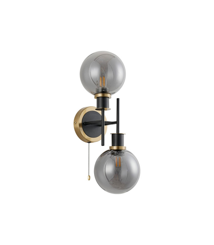 Plattsburgh Switched Wall Light 2 Light E14 IP44 15cm Round Glass Shade Brass Smoke Plated & Satin Black-4