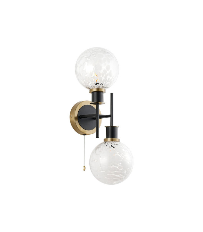 Plattsburgh Switched Wall Light 2 Light E14 IP44 15cm Round Speckled Glass Shade Brass White & Satin Black-4