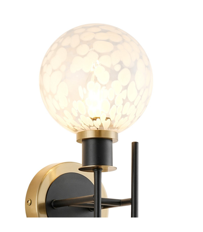 Plattsburgh Switched Wall Light 2 Light E14 IP44 15cm Round Speckled Glass Shade Brass White & Satin Black-5