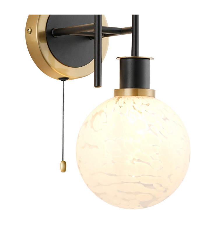 Plattsburgh Switched Wall Light 2 Light E14 IP44 15cm Round Speckled Glass Shade Brass White & Satin Black-6