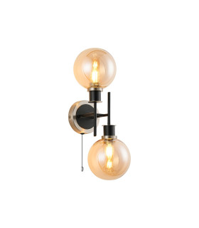 Plattsburgh Switched Wall Light 2 Light E14 IP44 15cm Round Glass Shade Satin Nickel Amber Plated & Satin Black-1