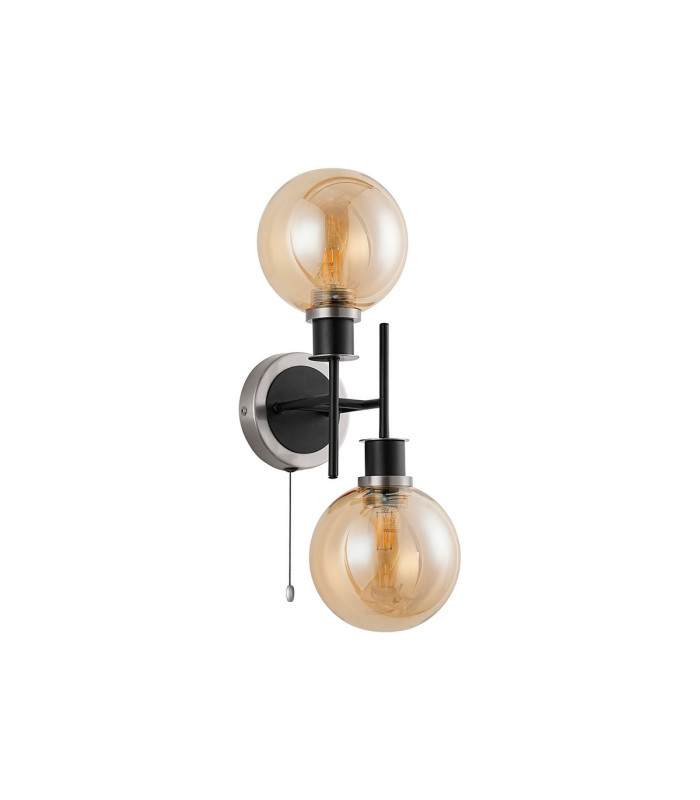 Plattsburgh Switched Wall Light 2 Light E14 IP44 15cm Round Glass Shade Satin Nickel Amber Plated & Satin Black-4