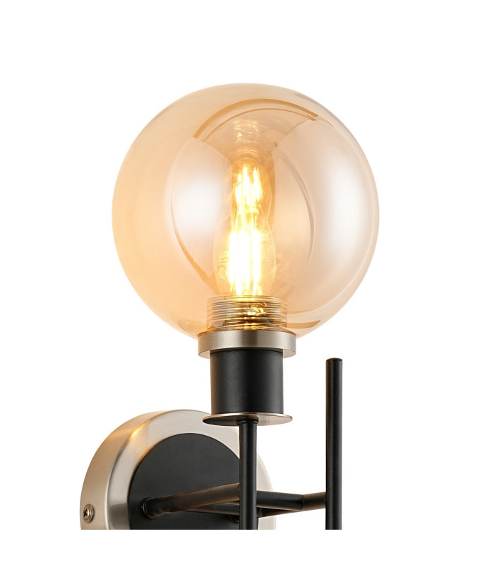 Plattsburgh Switched Wall Light 2 Light E14 IP44 15cm Round Glass Shade Satin Nickel Amber Plated & Satin Black-5