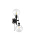 Plattsburgh Switched Wall Light 2 Light E14 IP44 15cm Round Glass Shade Satin Nickel Clear & Satin Black-4
