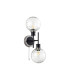 Plattsburgh Switched Wall Light Twin E14 IP44 15cm Round Textured Melting Glass Shade Satin Nickel Clear & Satin Black-4