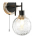 Plattsburgh Switched Wall Light Twin E14 IP44 15cm Round Textured Melting Glass Shade Satin Nickel Clear & Satin Black-6
