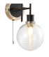 Plattsburgh Switched Wall Light 2 Light E14 IP44 15cm Round Ribbed Glass Shade Satin Nickel Clear & Satin Black-6