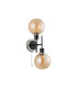 Plattsburgh Switched Wall Light 2 Light E14 IP44 15cm Round Segment Glass Shade Satin Nickel Amber Plated & Satin Black-4