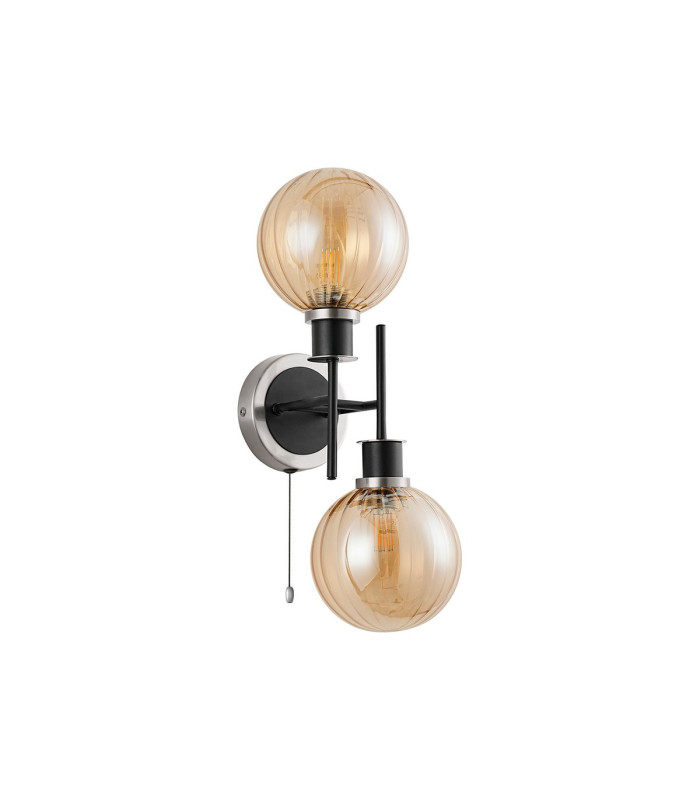 Plattsburgh Switched Wall Light 2 Light E14 IP44 15cm Round Segment Glass Shade Satin Nickel Amber Plated & Satin Black-4