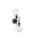 Plattsburgh Switched Wall Light 2 Light E14 IP44 15cm Round Segment Glass Shade Satin Nickel Clear & Satin Black-4