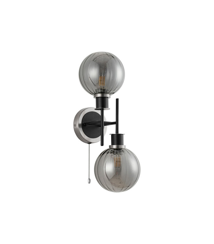 Plattsburgh Switched Wall Light 2 Light E14 IP44 15cm Round Segment Glass Shade Satin Nickel Smoke Plated & Satin Black-4