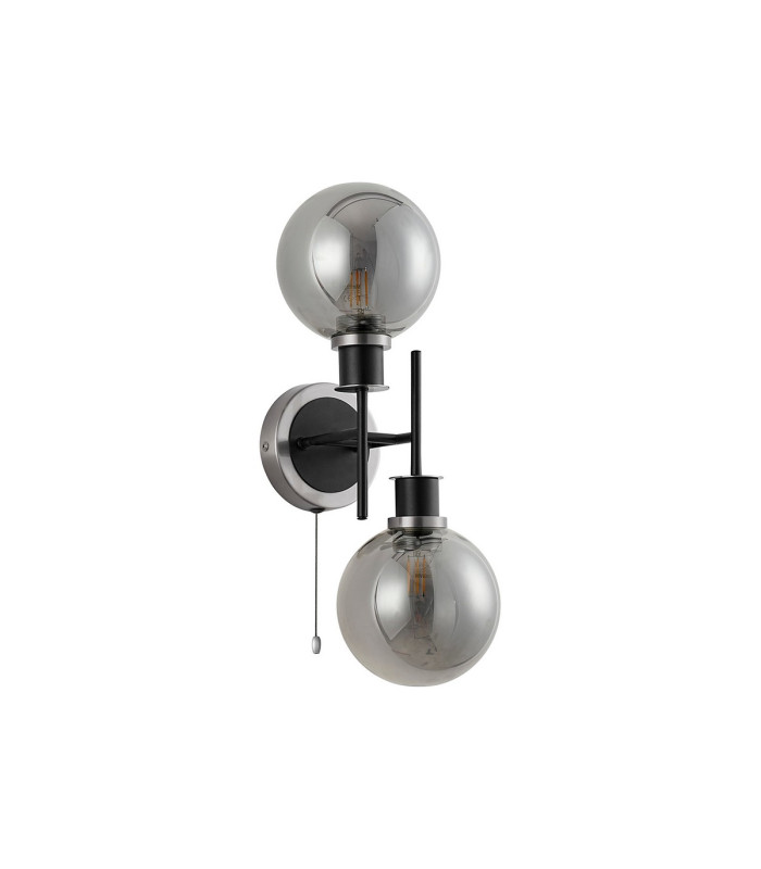 Plattsburgh Switched Wall Light 2 Light E14 IP44 15cm Round Glass Shade Satin Nickel Smoke Plated & Satin Black-4