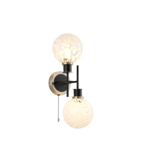 Plattsburgh Switched Wall Light 2 Light E14 IP44 15cm Round Speckled Glass Shade Satin Nickel White & Satin Black-1