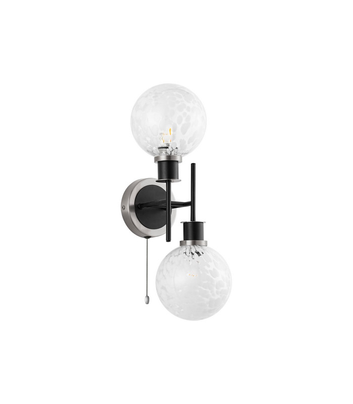 Plattsburgh Switched Wall Light 2 Light E14 IP44 15cm Round Speckled Glass Shade Satin Nickel White & Satin Black-4