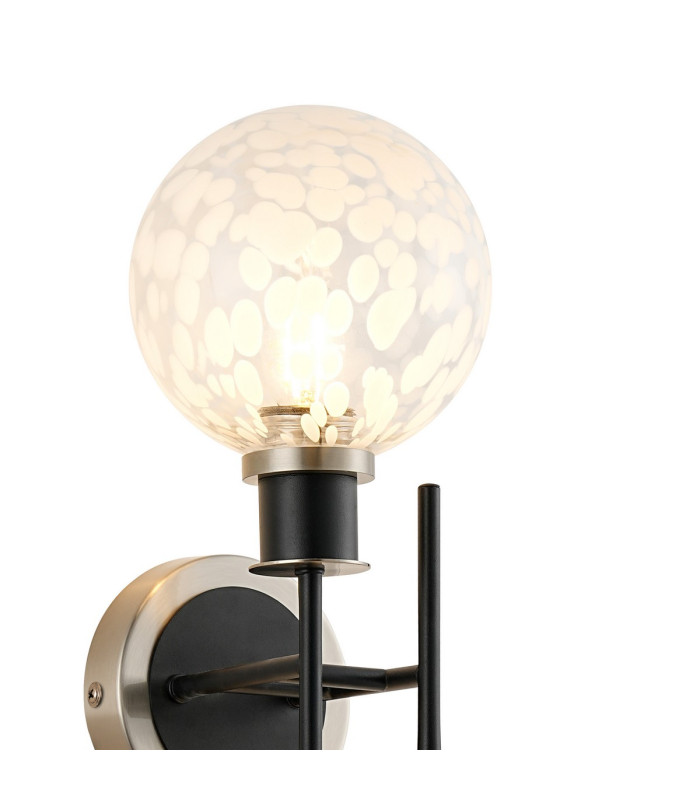 Plattsburgh Switched Wall Light 2 Light E14 IP44 15cm Round Speckled Glass Shade Satin Nickel White & Satin Black-5