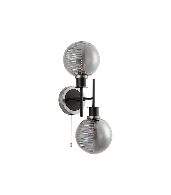 Plattsburgh Switched Wall Light 2x E14 IP44 15cm Round Textured Smooth/Ribbed Shade Satin Nickel Smoke Plated/Satin Black-4