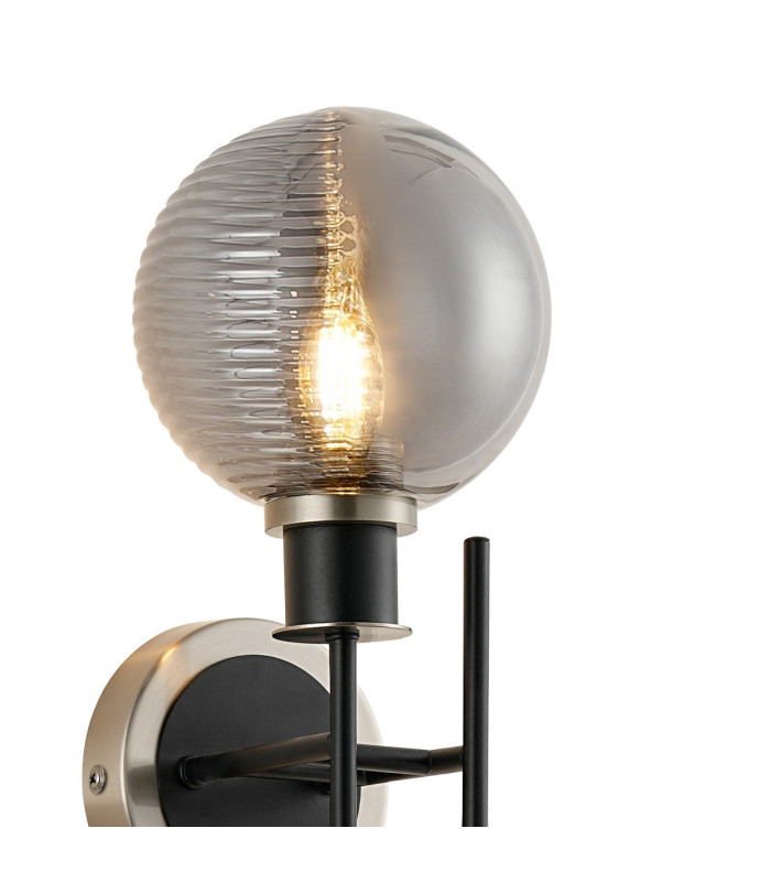 Plattsburgh Switched Wall Light 2x E14 IP44 15cm Round Textured Smooth/Ribbed Shade Satin Nickel Smoke Plated/Satin Black-5
