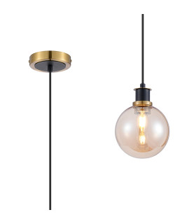 Plattsburgh 1.3m Pendant 1 Light E14 IP44 15cm Round Glass Shade Brass Amber Plated & Satin Black-1