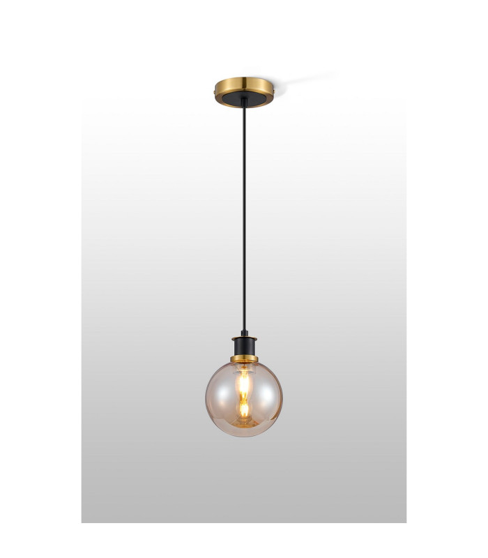 Plattsburgh 1.3m Pendant 1 Light E14 IP44 15cm Round Glass Shade Brass Amber Plated & Satin Black-3