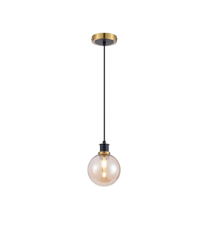 Plattsburgh 1.3m Pendant 1 Light E14 IP44 15cm Round Glass Shade Brass Amber Plated & Satin Black-4