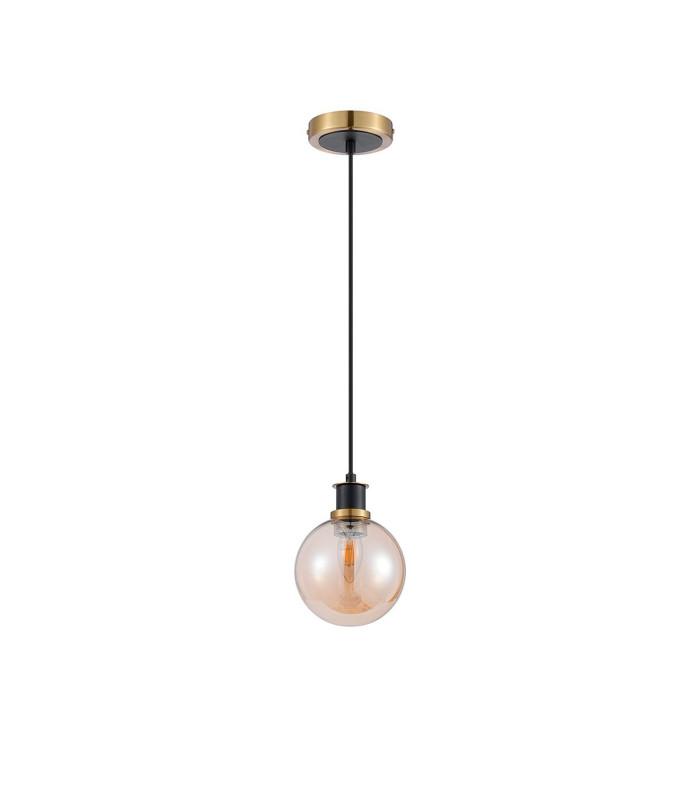 Plattsburgh 1.3m Pendant 1 Light E14 IP44 15cm Round Glass Shade Brass Amber Plated & Satin Black-5